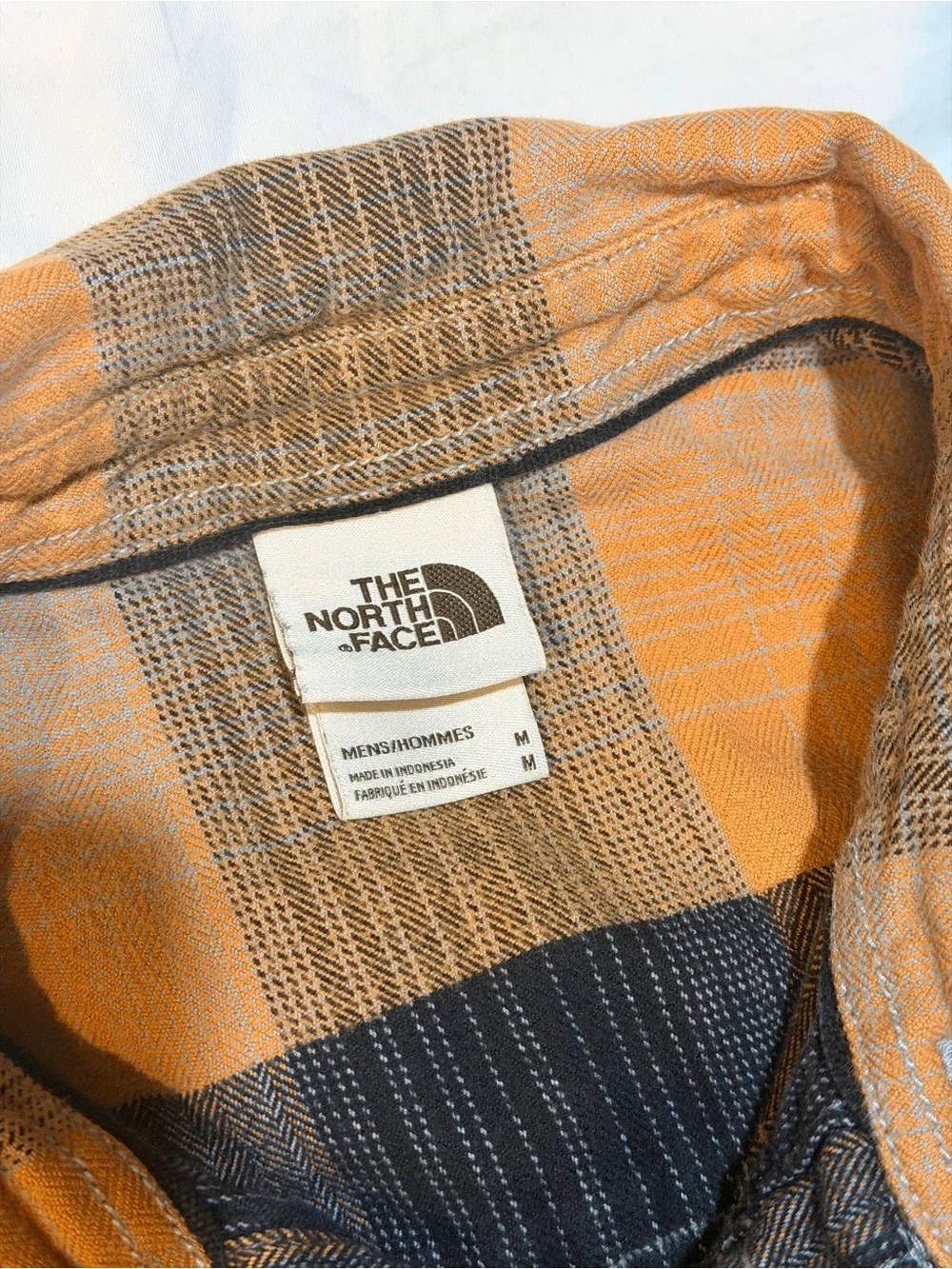 The North Face Orange and Black Plaid Button-Down Shirt Size M